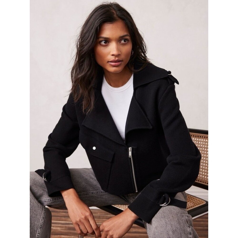 Soft Knit Moto Black Jacket by MINT VELVET